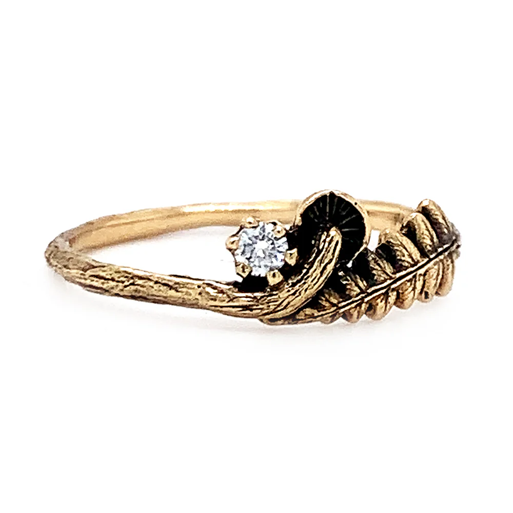 14K Yellow Gold & Diamond Ring - "Mushroom and Fern" - Image 2