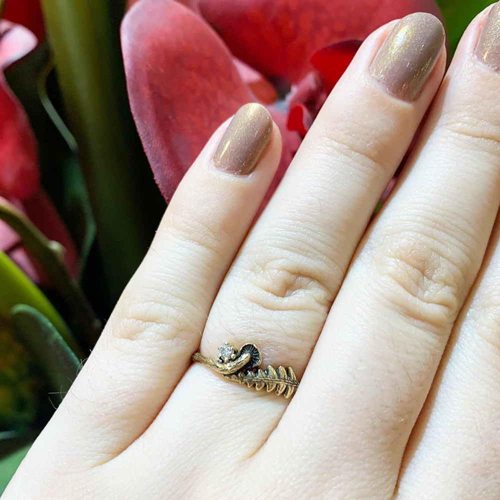 14K Yellow Gold & Diamond Ring - "Mushroom and Fern" - Image 4