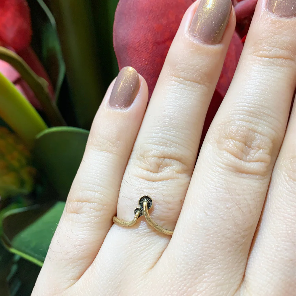 Yellow Gold Mushroom Ring - "Tiniest of Twins" - Image 4