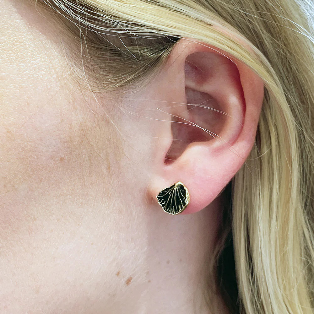 Yellow Gold Stud Earrings - "Large Oyster Mushrooms" - Image 2