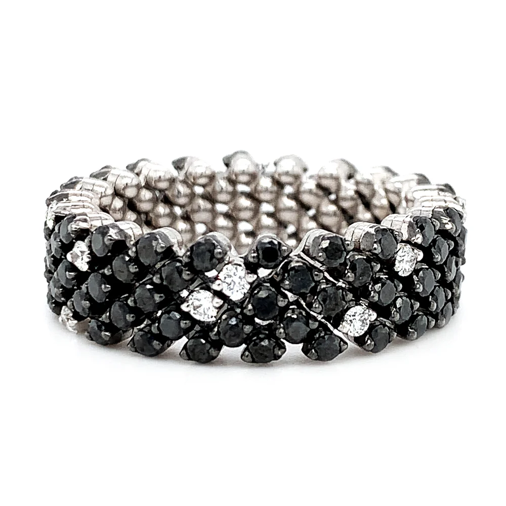 18K White Gold Five Row Expandable Brevetto Black & White Diamond Ring - Image 3