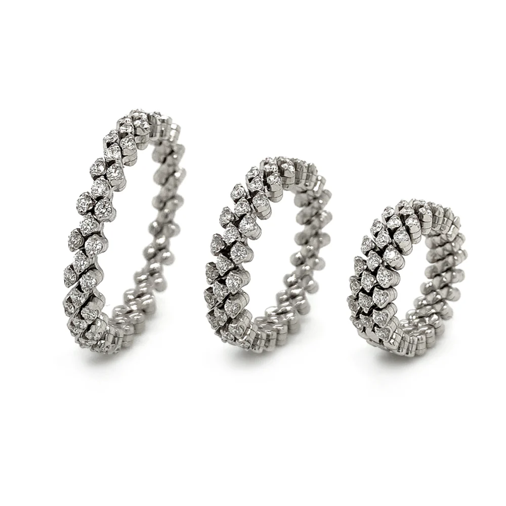 18K White Gold Three Row Expandable Brevetto Diamond Ring - Image 2