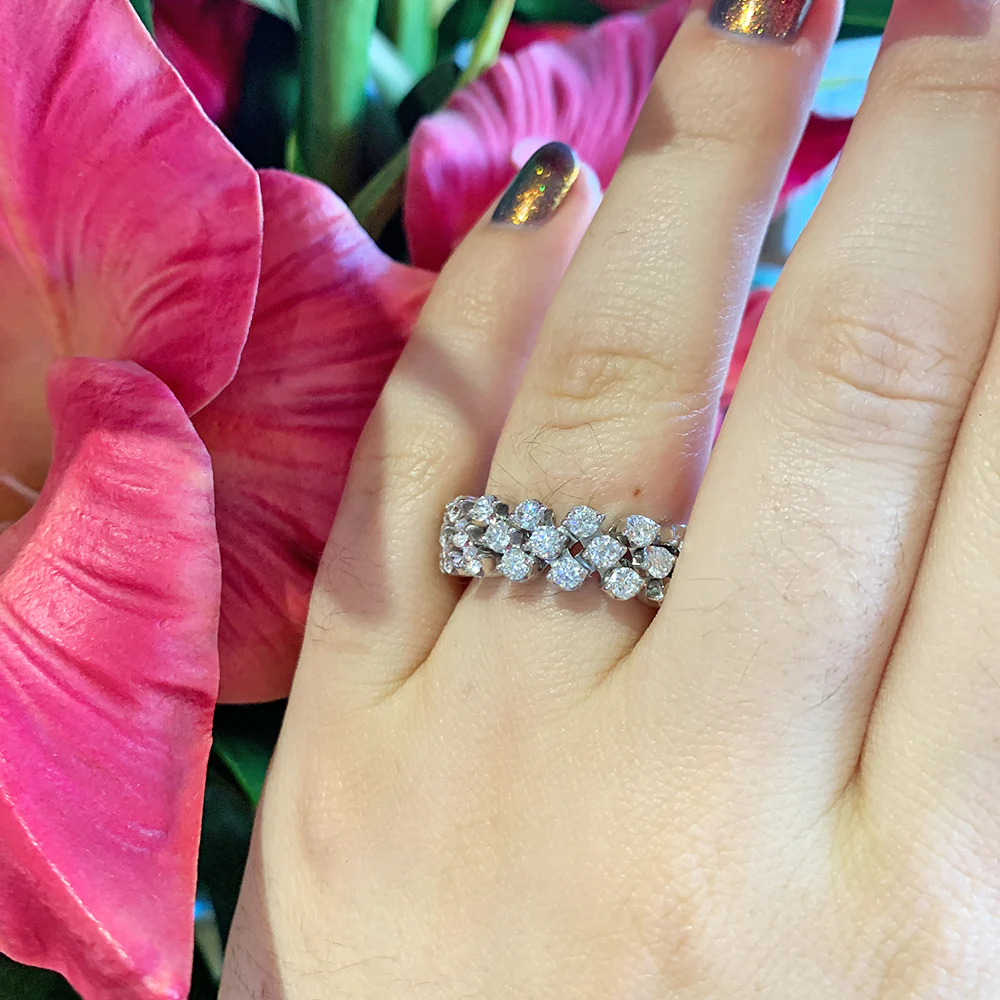 18K White Gold Three Row Expandable Brevetto Diamond Ring - Image 3