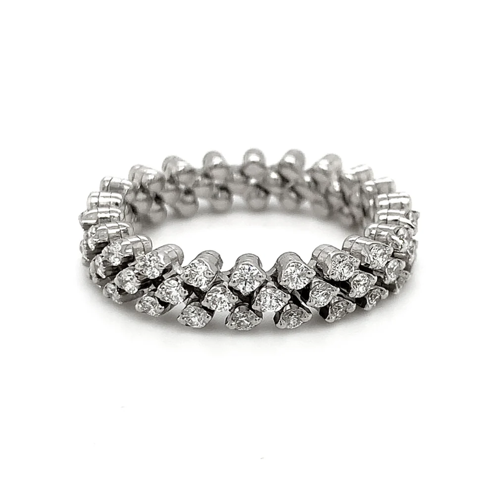 18K White Gold Three Row Expandable Brevetto Diamond Ring - Image 5