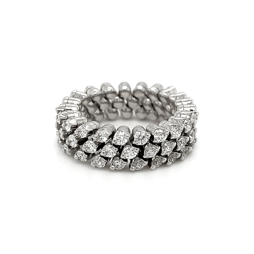 18K White Gold Three Row Expandable Brevetto Diamond Ring - Image 6