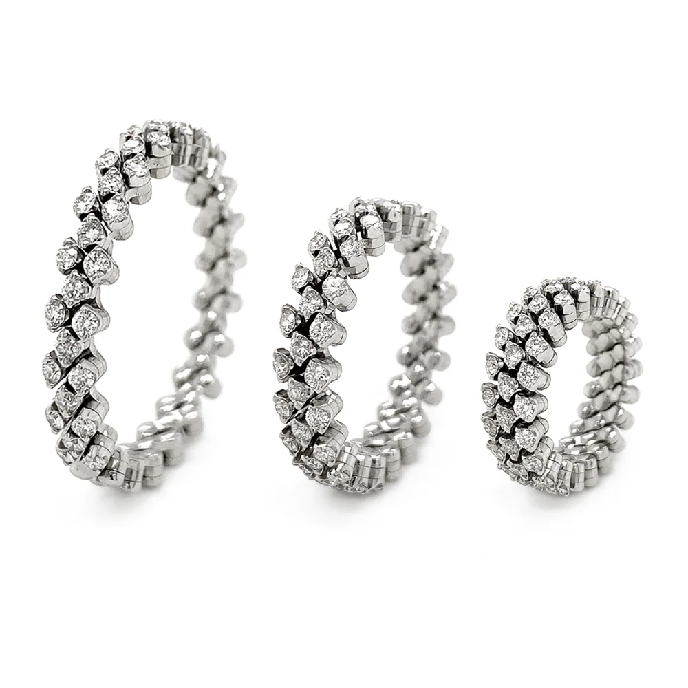 18K White Gold Three Row Expandable Brevetto Diamond Ring - Image 2