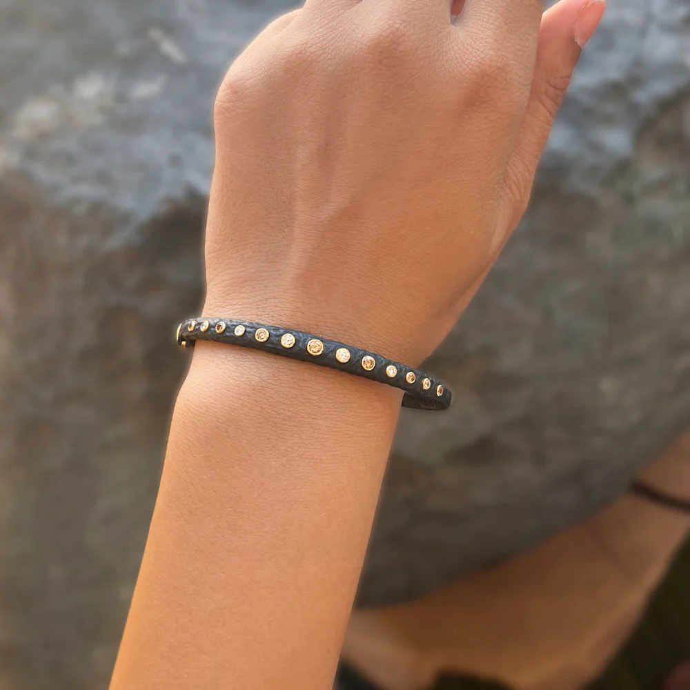 Diamond, Cobalt Chrome & Gold Hinged Cuff - "Alayna" - Image 3
