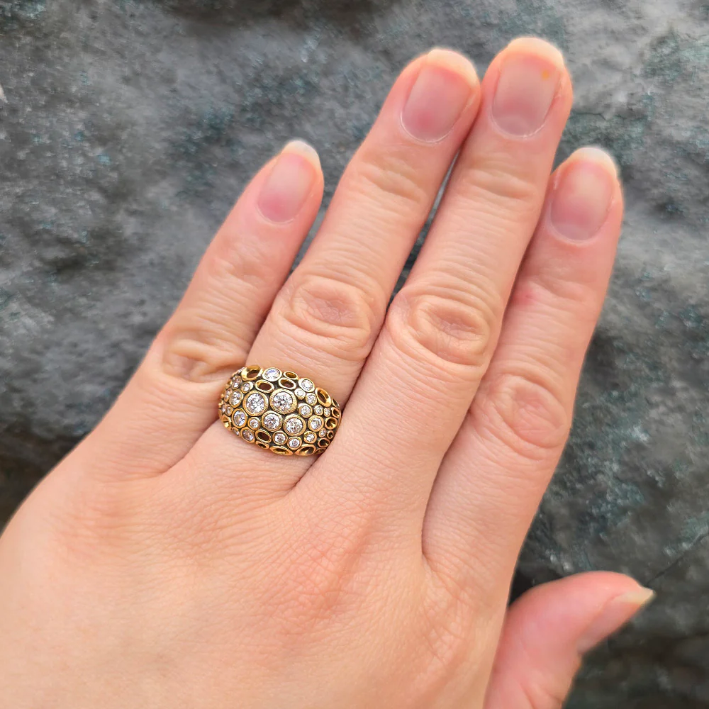 18K Yellow Gold & Diamond Band - "Open Work" - Image 2
