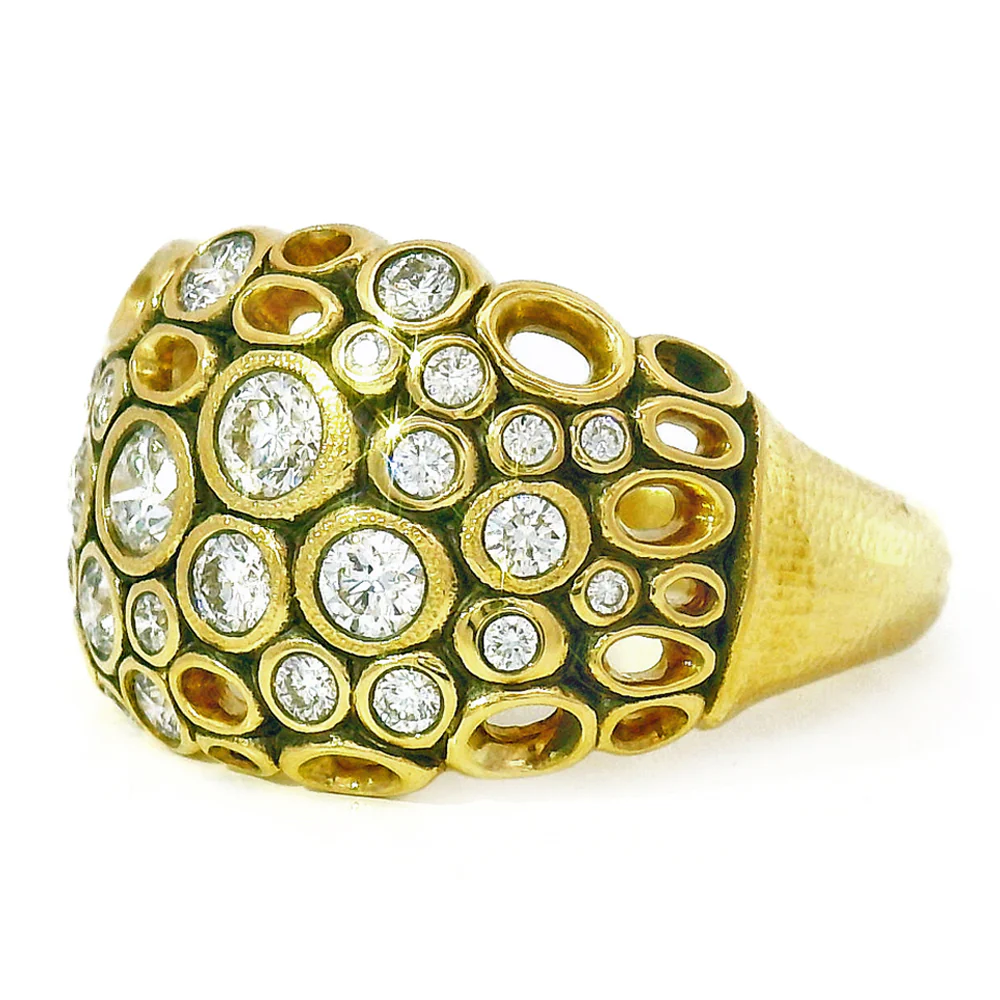 18K Yellow Gold & Diamond Band - "Open Work" - Image 3