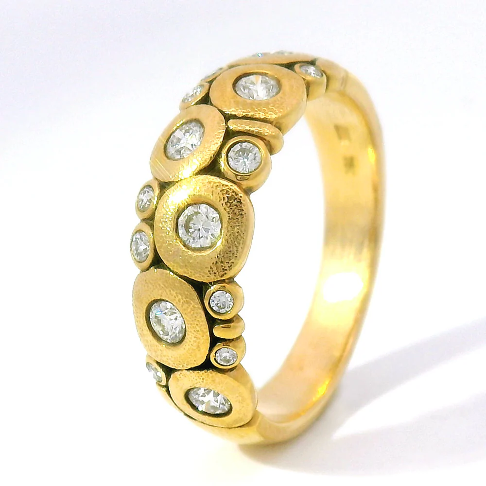 18K Yellow Gold & Diamond Dome Ring - "Candy" - Image 3