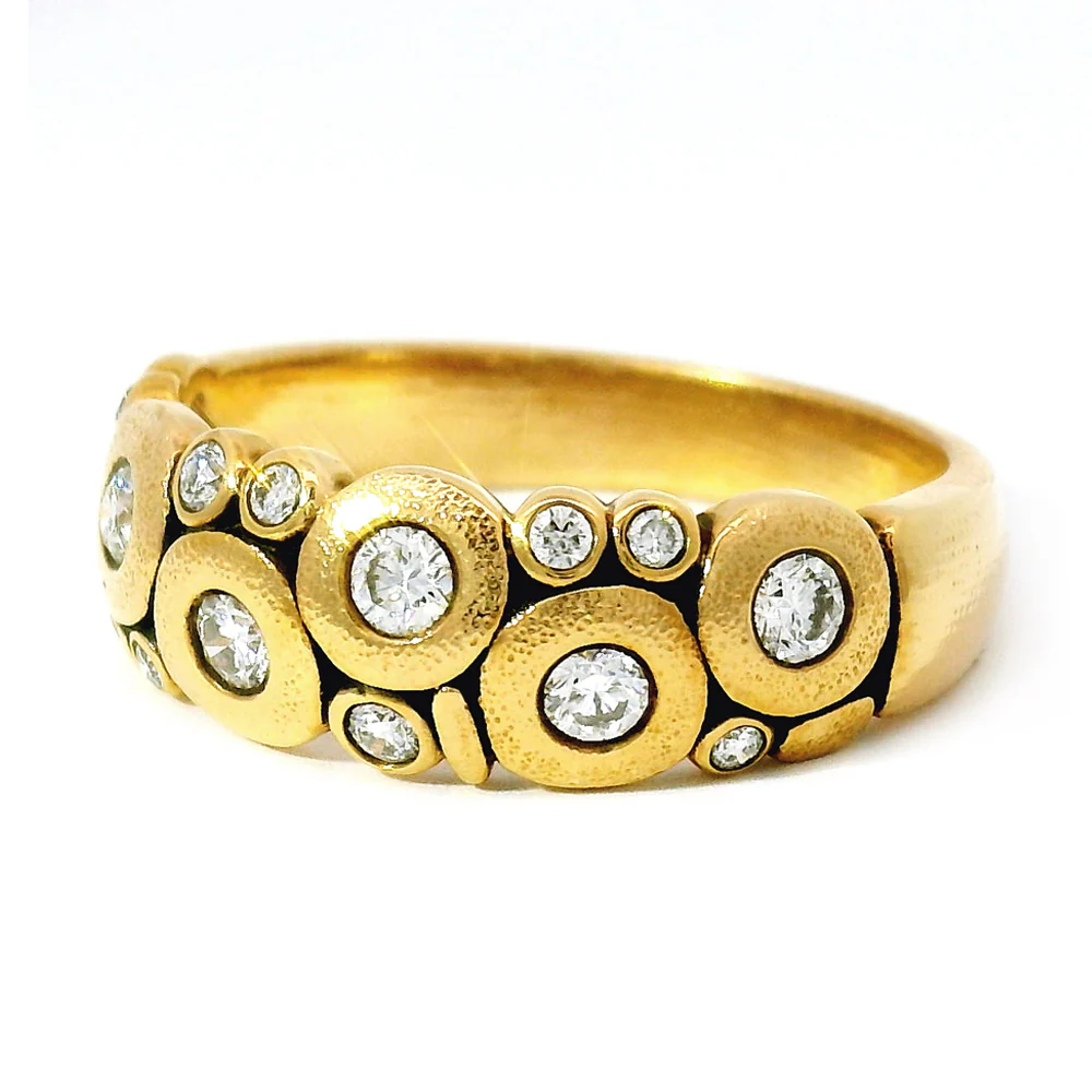 18K Yellow Gold & Diamond Dome Ring - "Candy" - Image 6