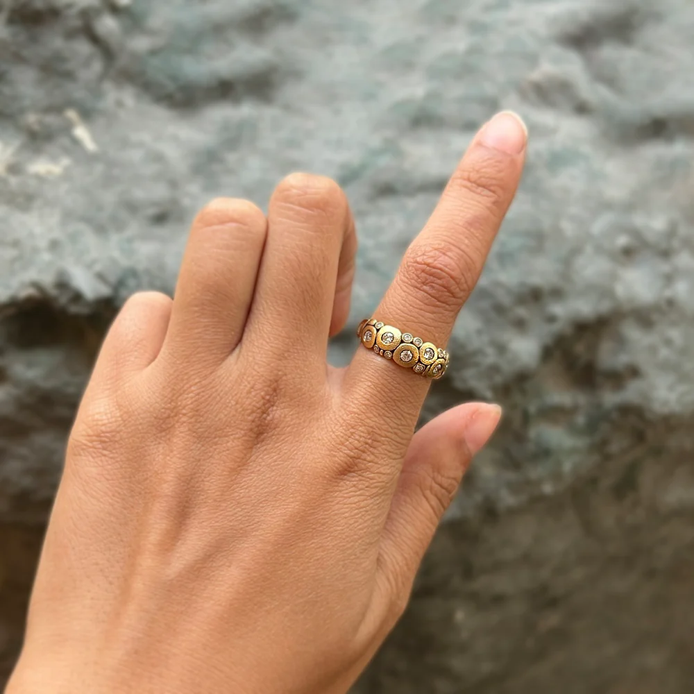 18K Yellow Gold & Diamond Dome Ring - "Candy" - Image 8