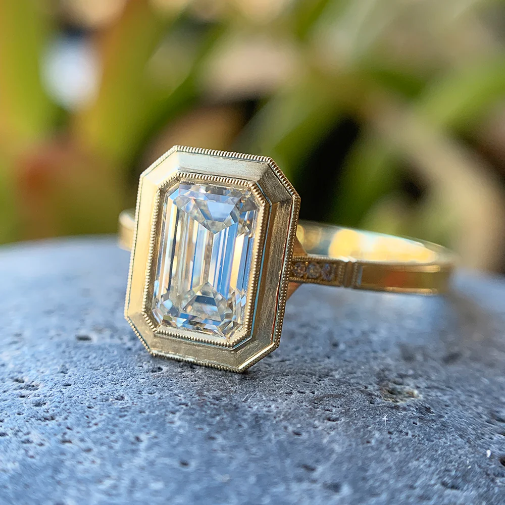 Emerald Cut Diamond Engagement Ring - "Mariana Bezel" - Image 3