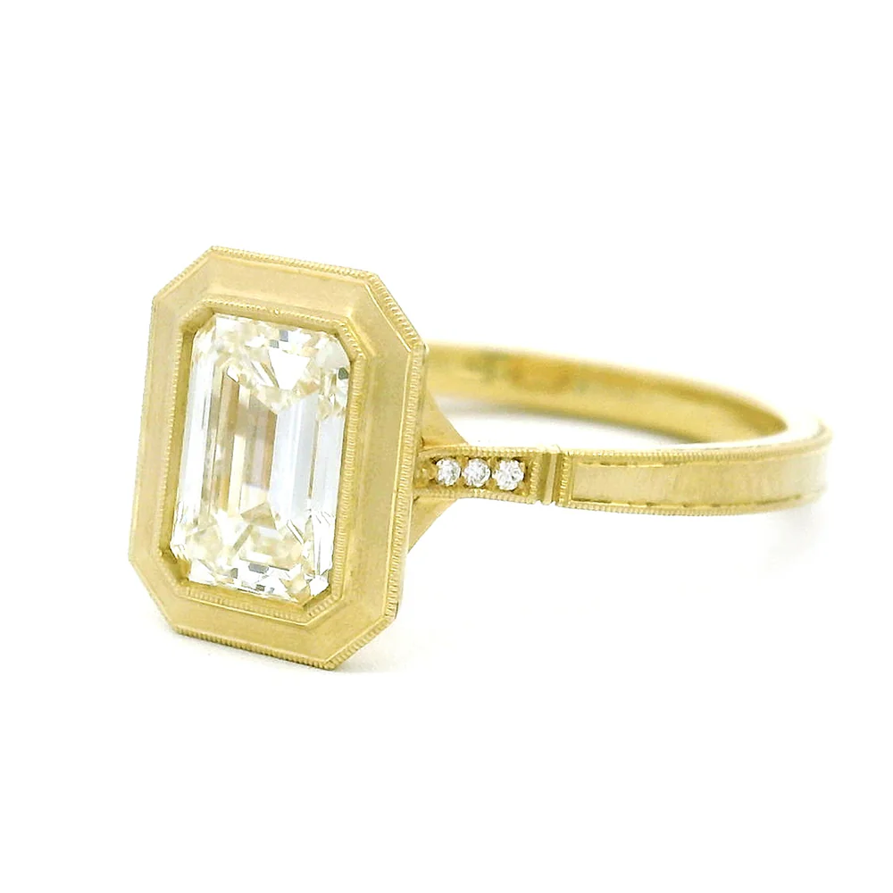 Emerald Cut Diamond Engagement Ring - "Mariana Bezel" - Image 4