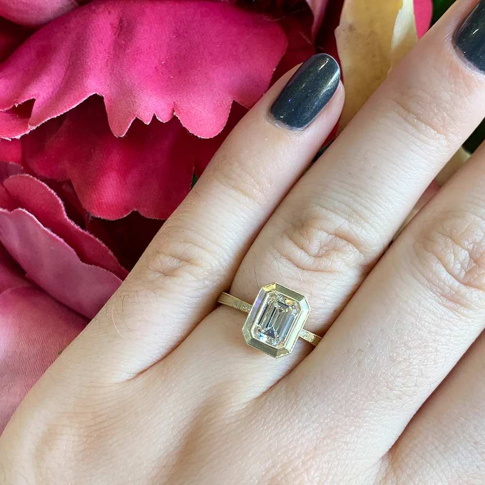 Emerald Cut Diamond Engagement Ring - "Mariana Bezel" - Image 7