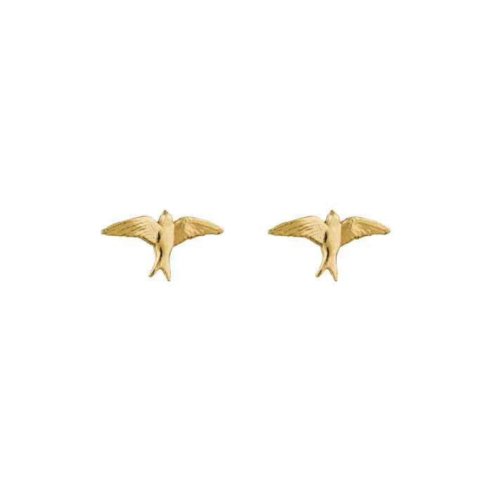 18K Yellow Gold Stud Earrings - "Teeny Tiny Swallows"
