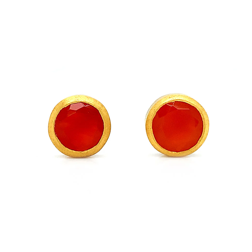 Gold Vermeil & Carnelian Stud Earrings - "Orange"
