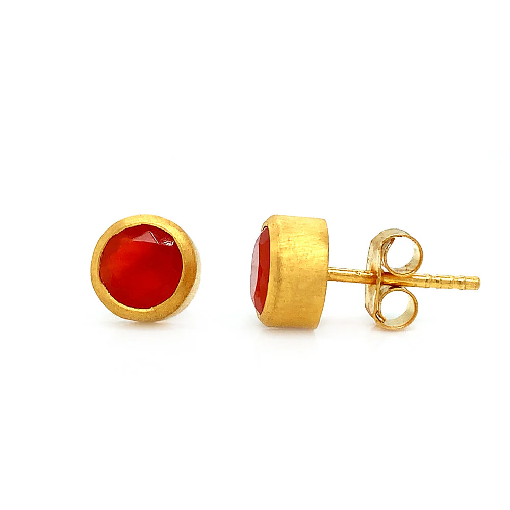Gold Vermeil & Carnelian Stud Earrings - "Orange" - Image 2