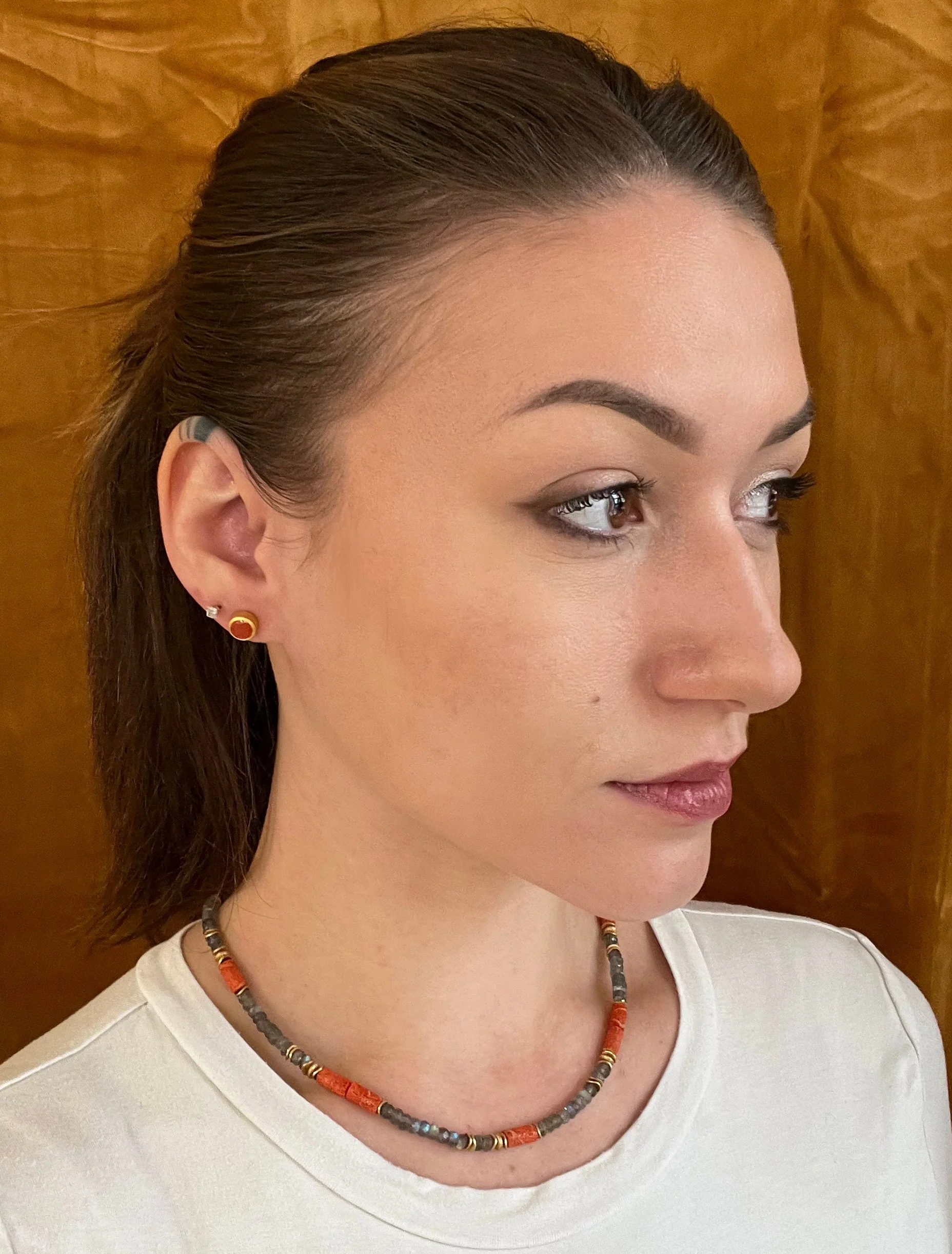 Gold Vermeil & Carnelian Stud Earrings - "Orange" - Image 3