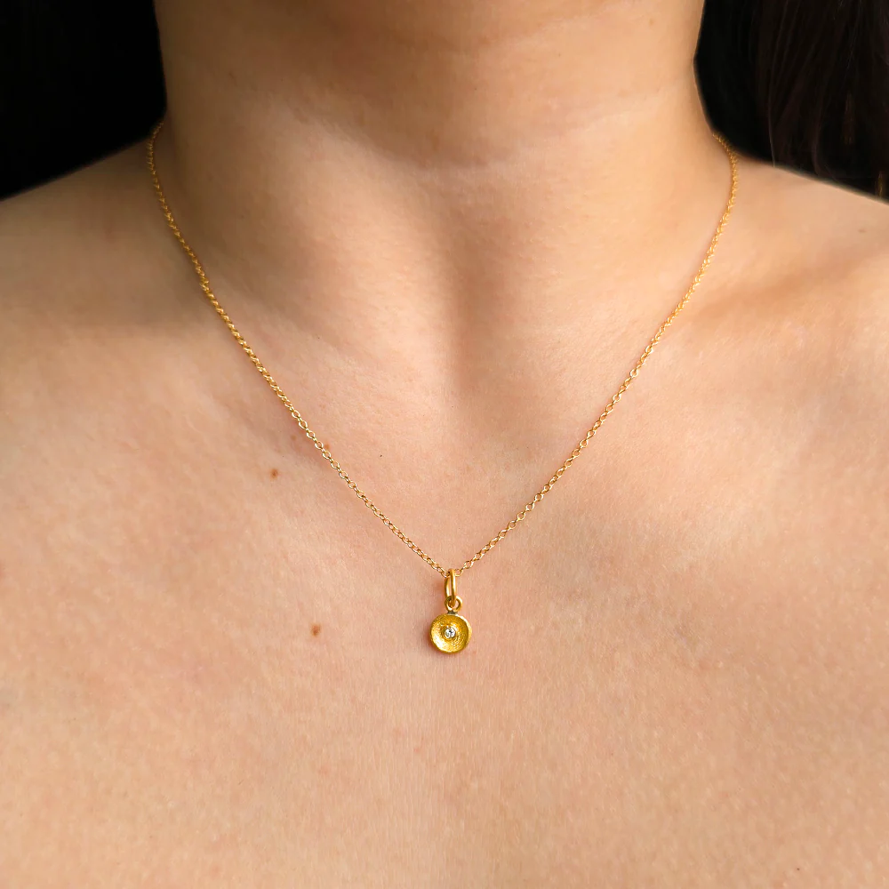 24K Yellow Gold & Diamond Pendant - "Golden Orb" - Image 3