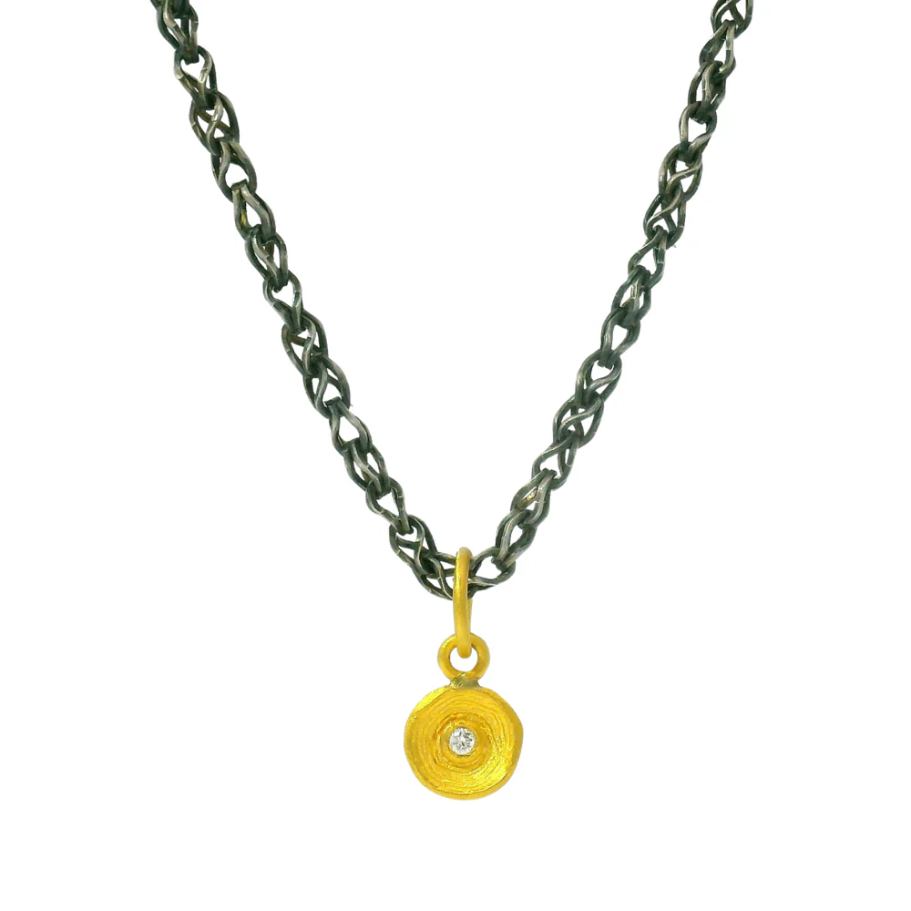 24K Yellow Gold & Diamond Pendant - "Golden Orb" - Image 4