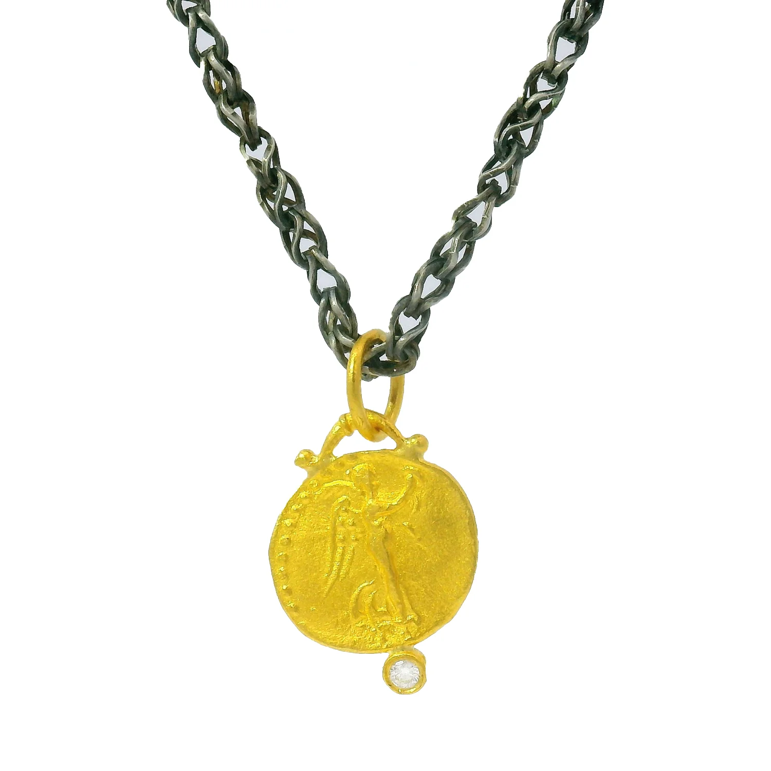 24K Yellow Gold & Diamond Pendant - "Nike" - Image 3