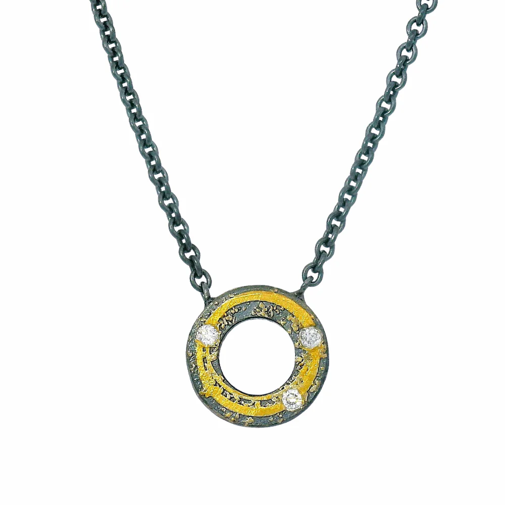 Diamond, Gold & Sterling Silver Necklace - "O" - Image 2