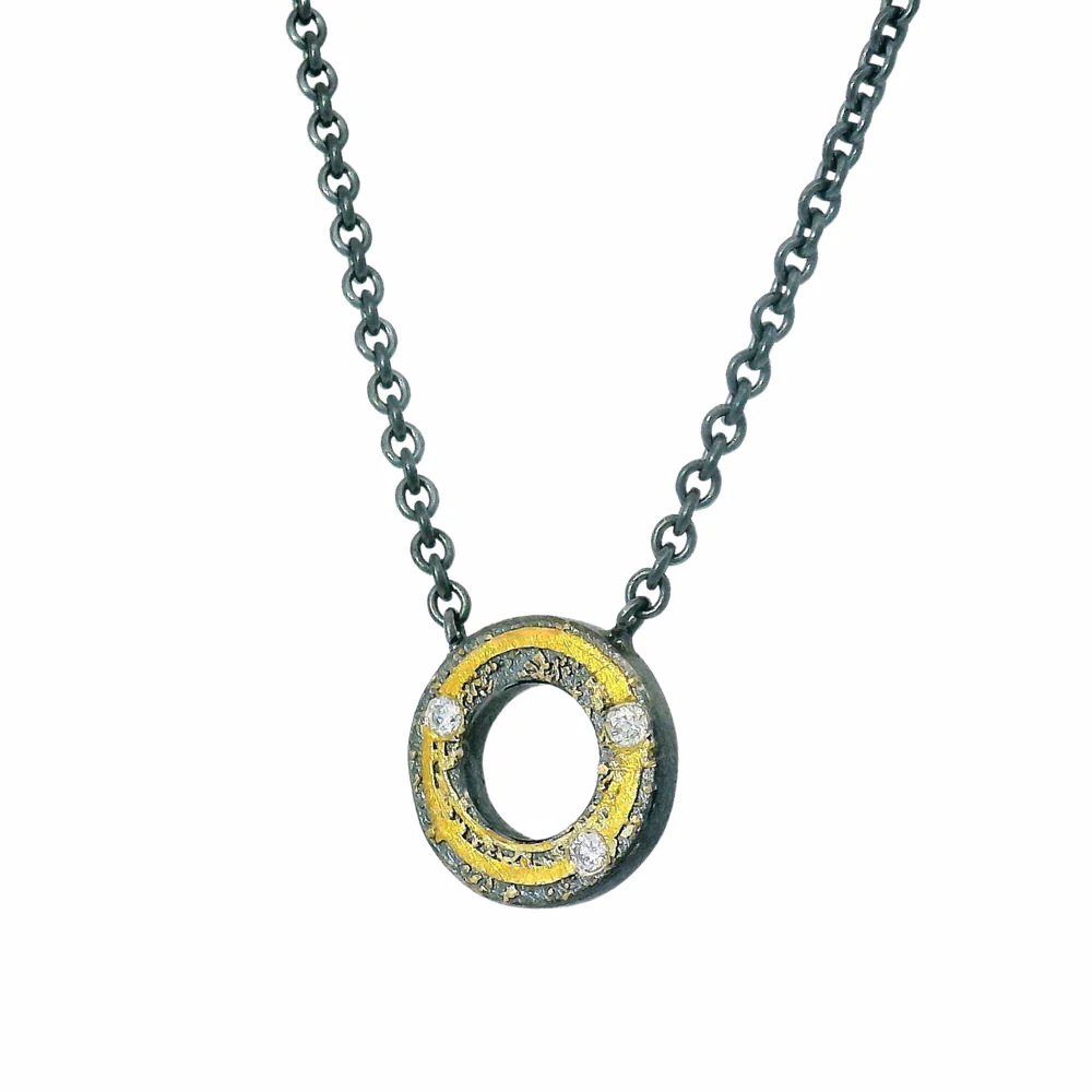 Diamond, Gold & Sterling Silver Necklace - "O" - Image 3