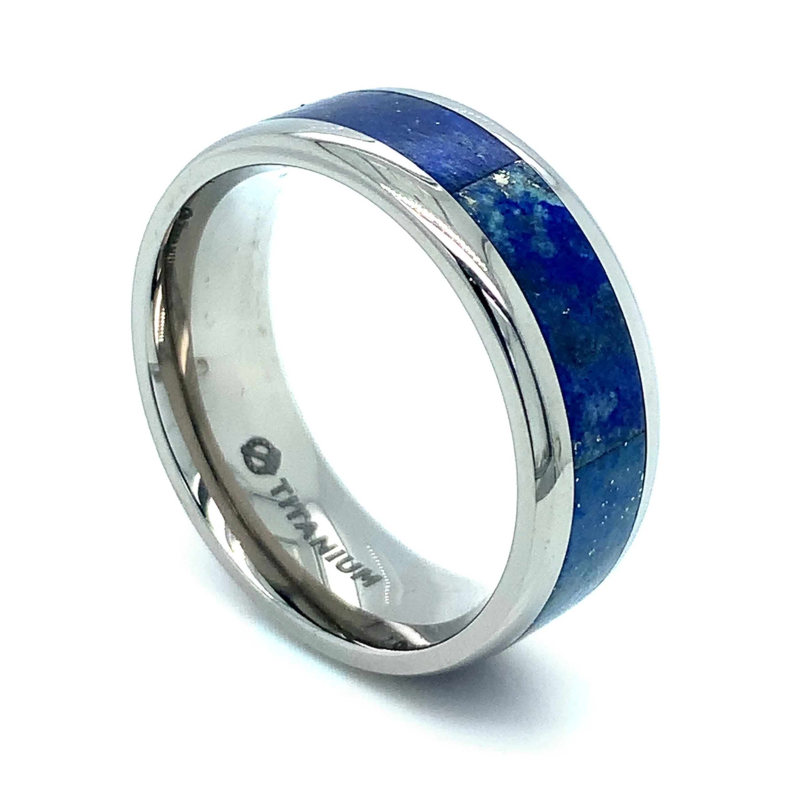 Titanium Band with Blue Lapis Inlay - "Malone" - Image 2