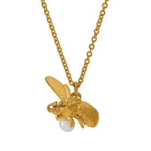 Gold Vermeil & Freshwater Pearl Necklace - "Flying Bee" - Image 3