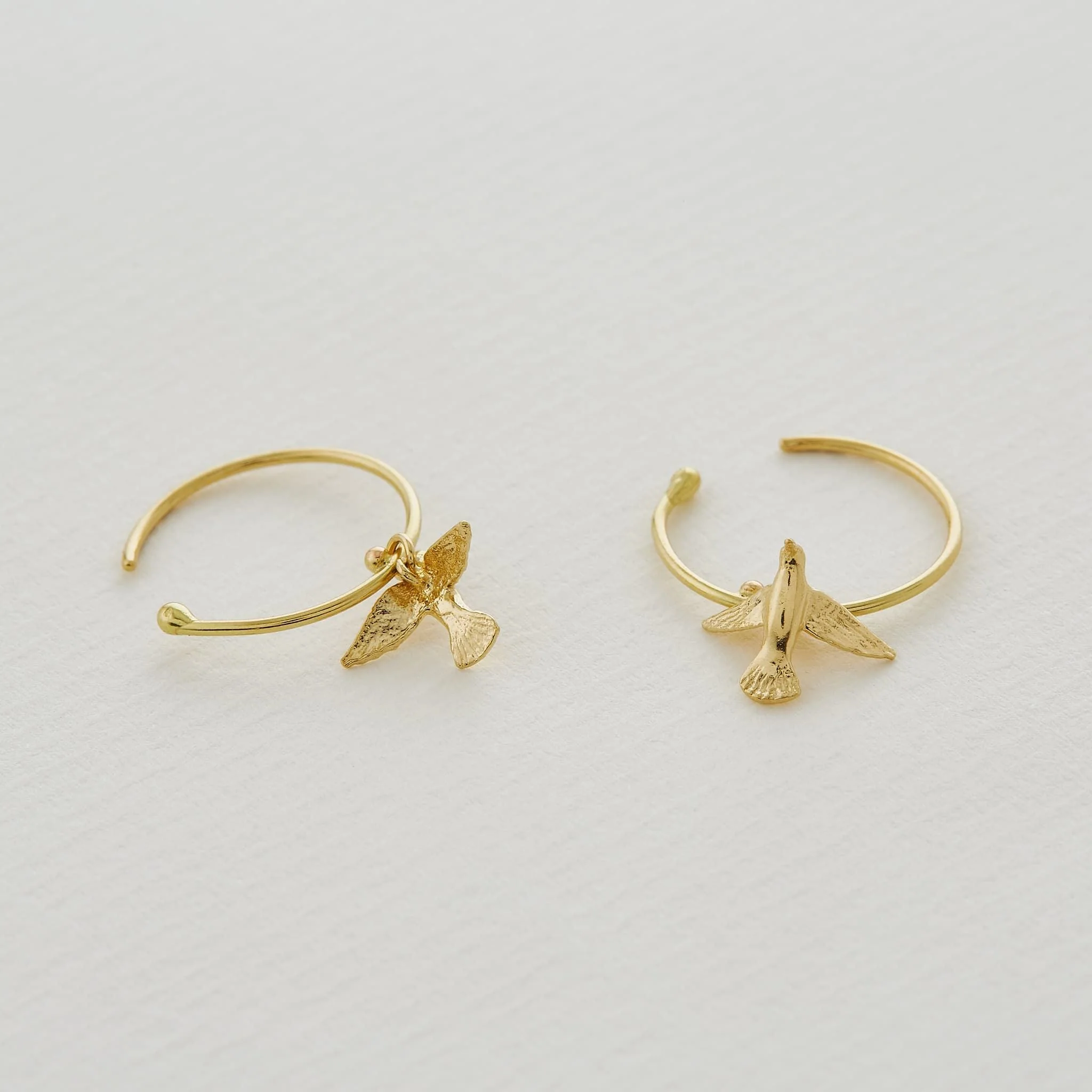 Yellow Gold Hoop Earrings - "Teeny Tiny Hummingbirds" - Image 3