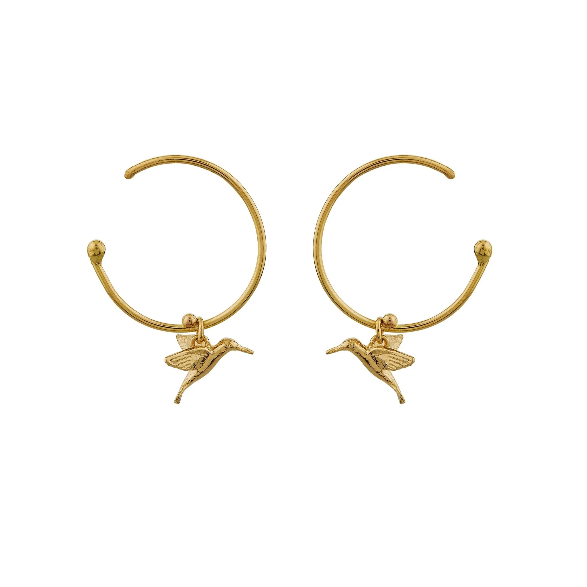 Yellow Gold Hoop Earrings - "Teeny Tiny Hummingbirds" - Image 4