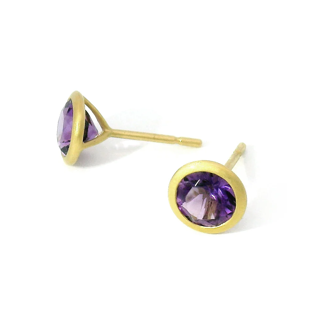 Amethyst & Yellow Gold Stud Earrings - "Orchid Bloom" - Image 3
