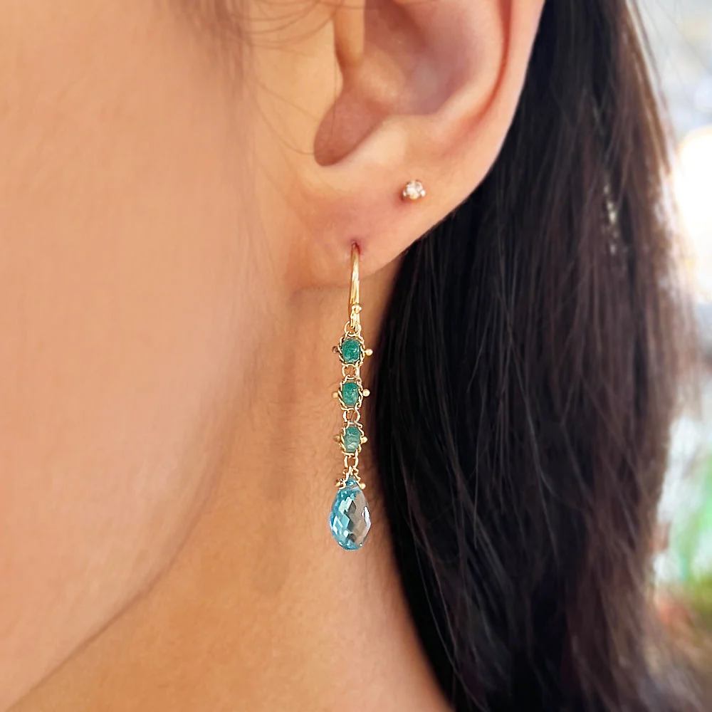 Apatite & Emerald Drop Earrings - "Woodland Stream" - Image 2