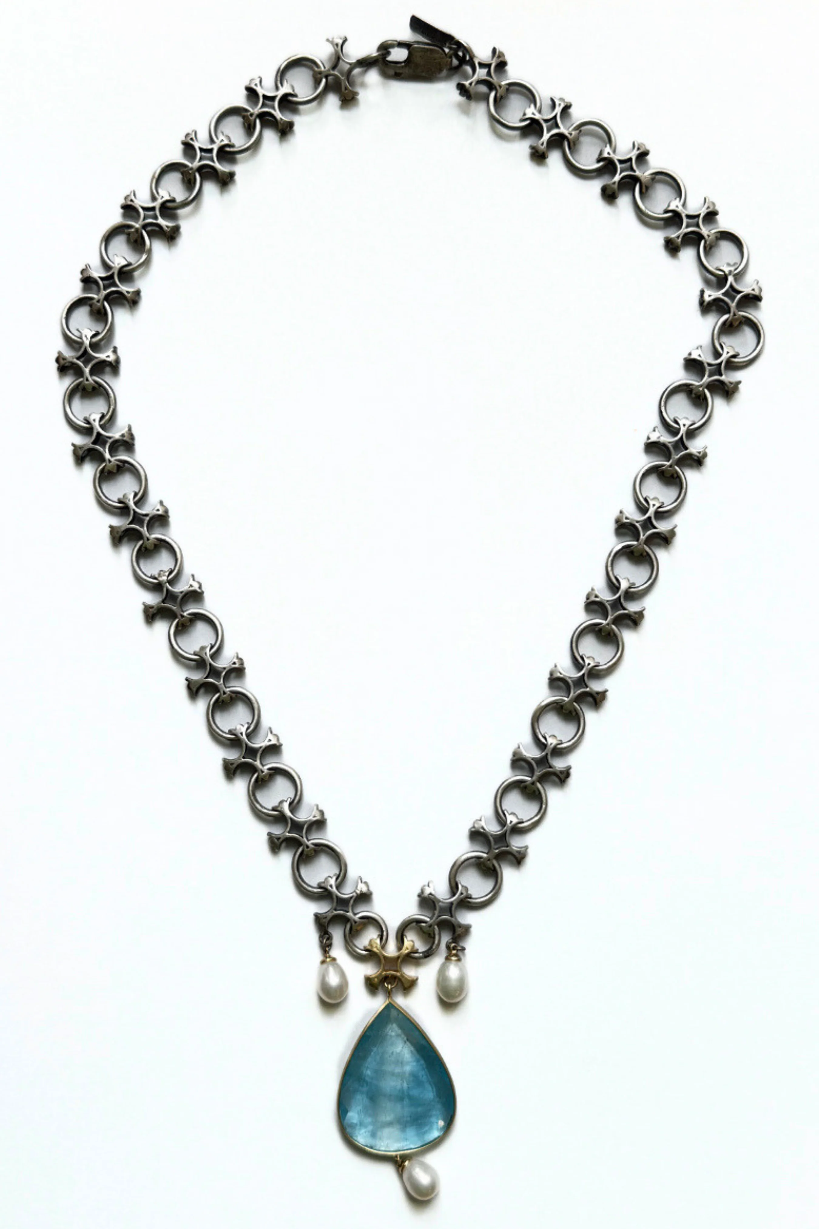 Aquamarine & Akoya Pearl Necklace - "Aquitaine" - Image 3