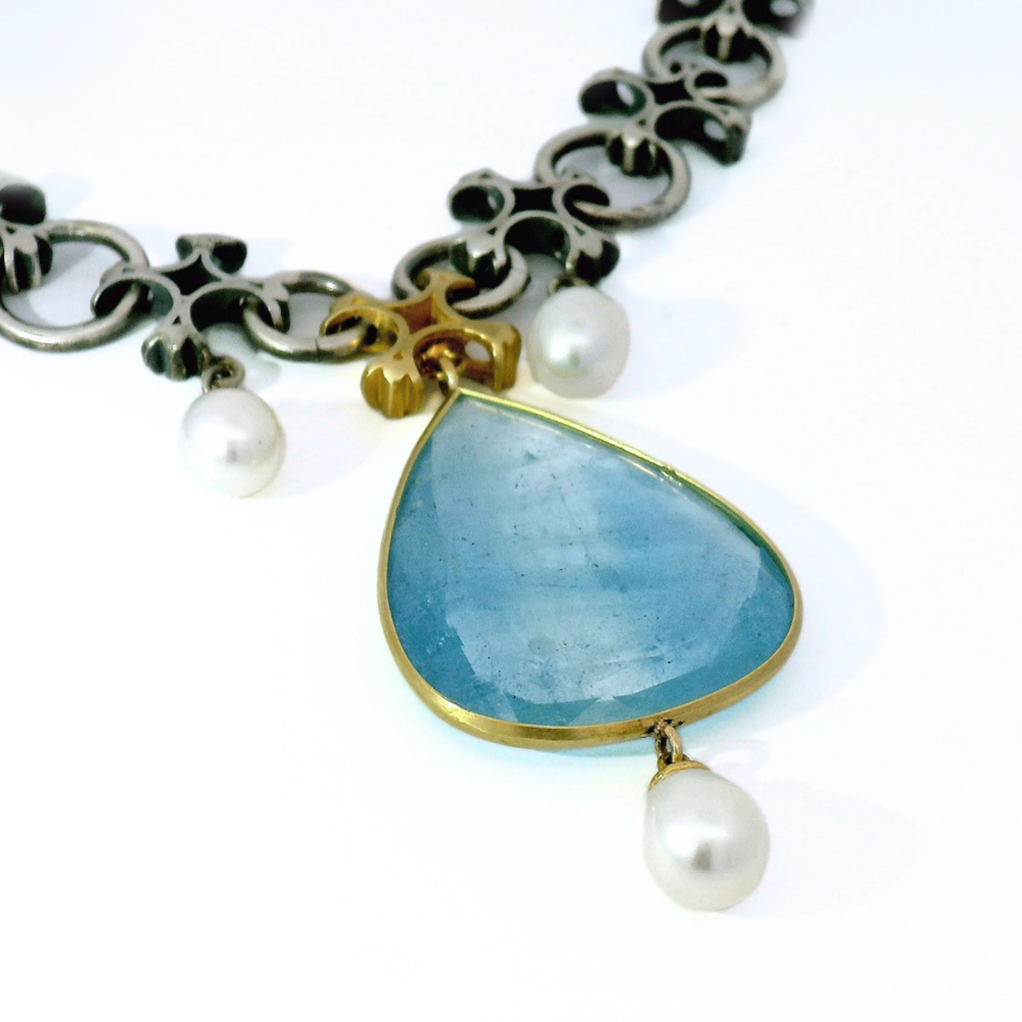 Aquamarine & Akoya Pearl Necklace - "Aquitaine" - Image 5