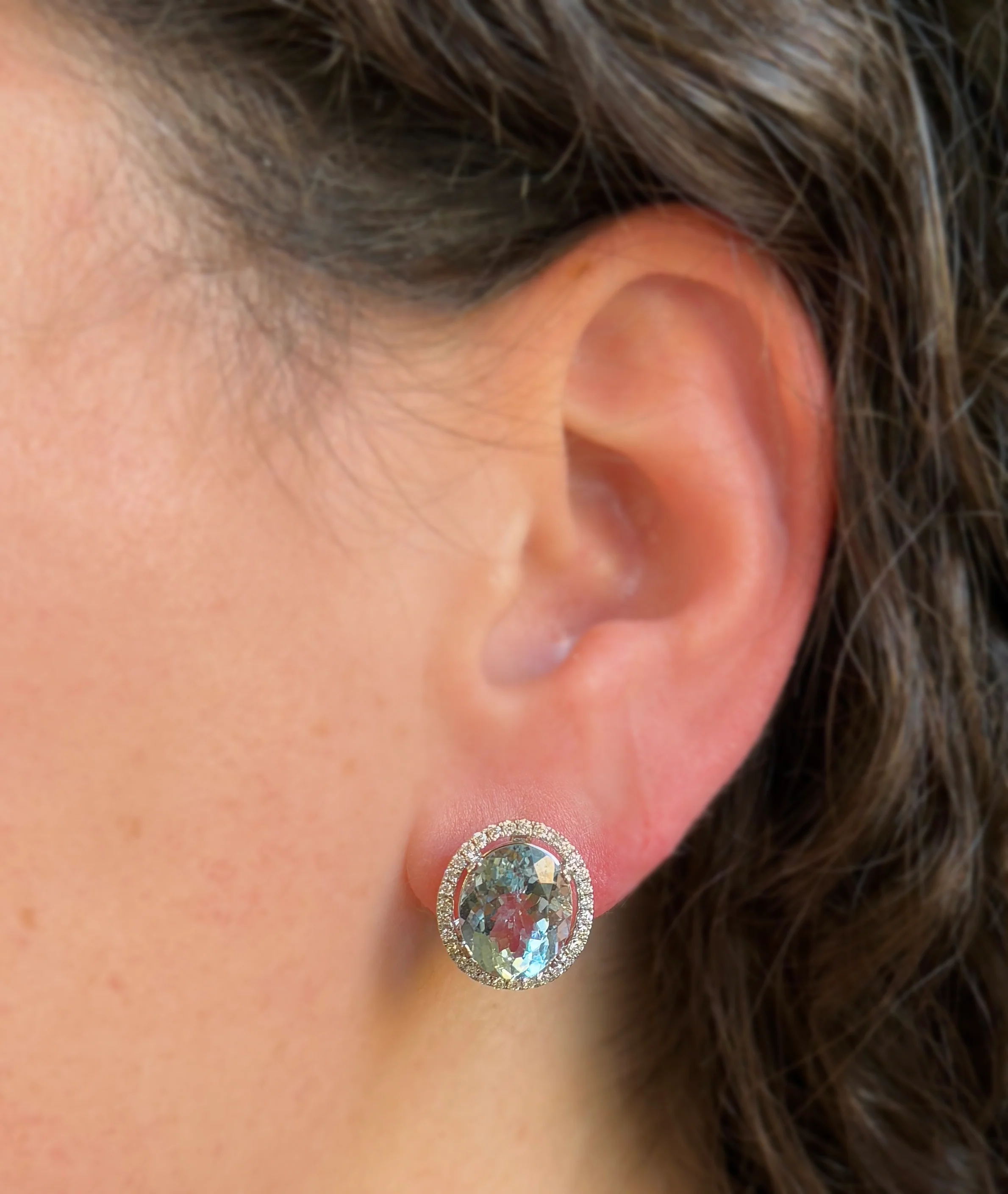 Aquamarine & Diamond Stud Earrings - Image 3