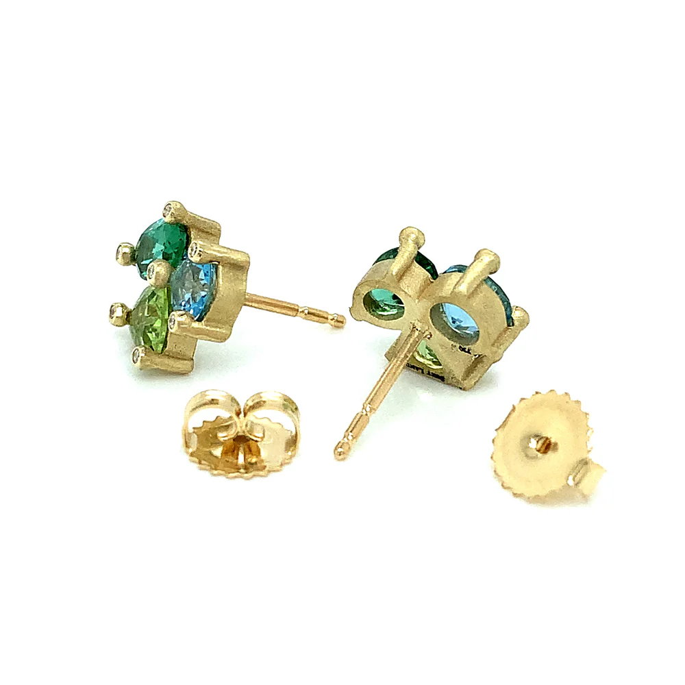 Aquamarine, Green Topaz, and Peridot Studs - "Clover" - Image 3