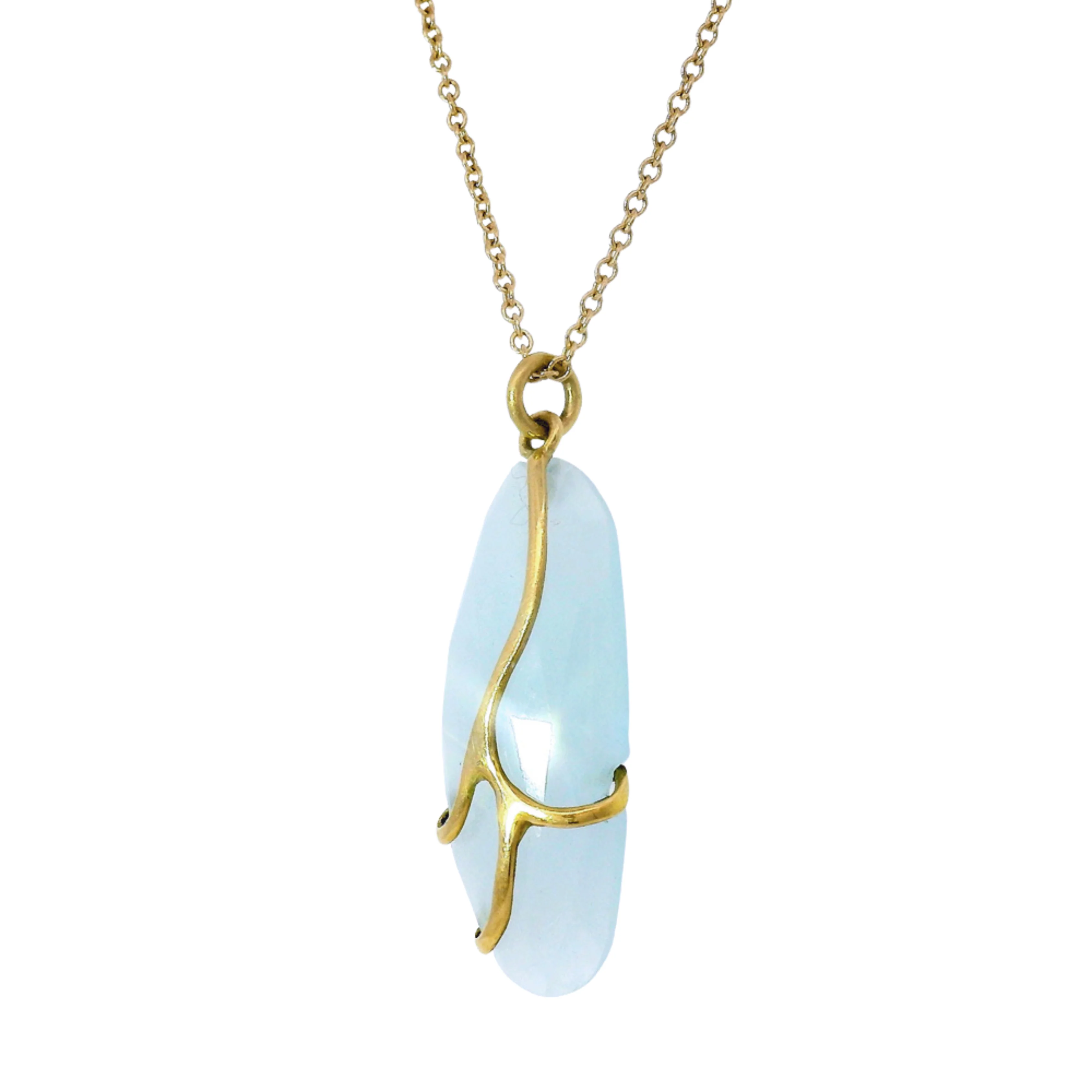 Aquamarine & Yellow Gold Necklace - "Butterfly" - Image 3