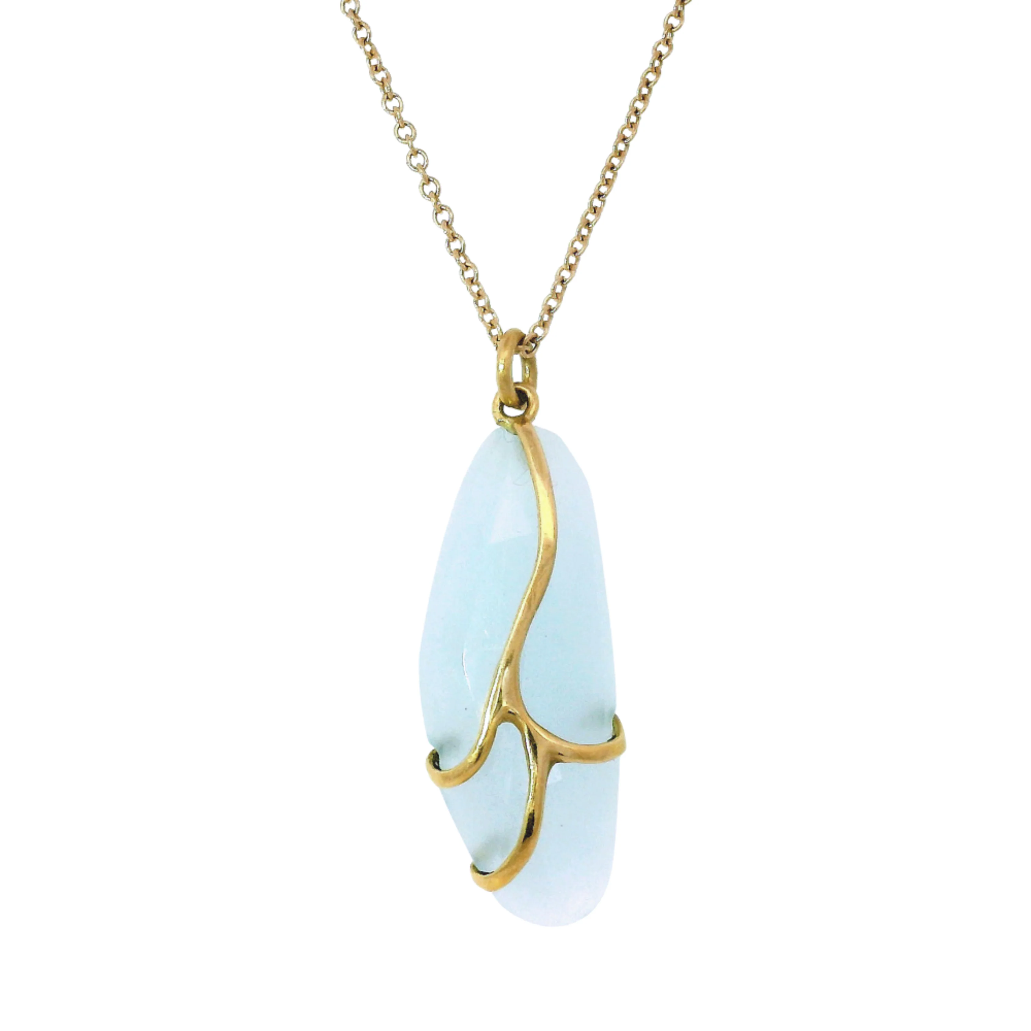 Aquamarine & Yellow Gold Necklace - "Butterfly" - Image 4