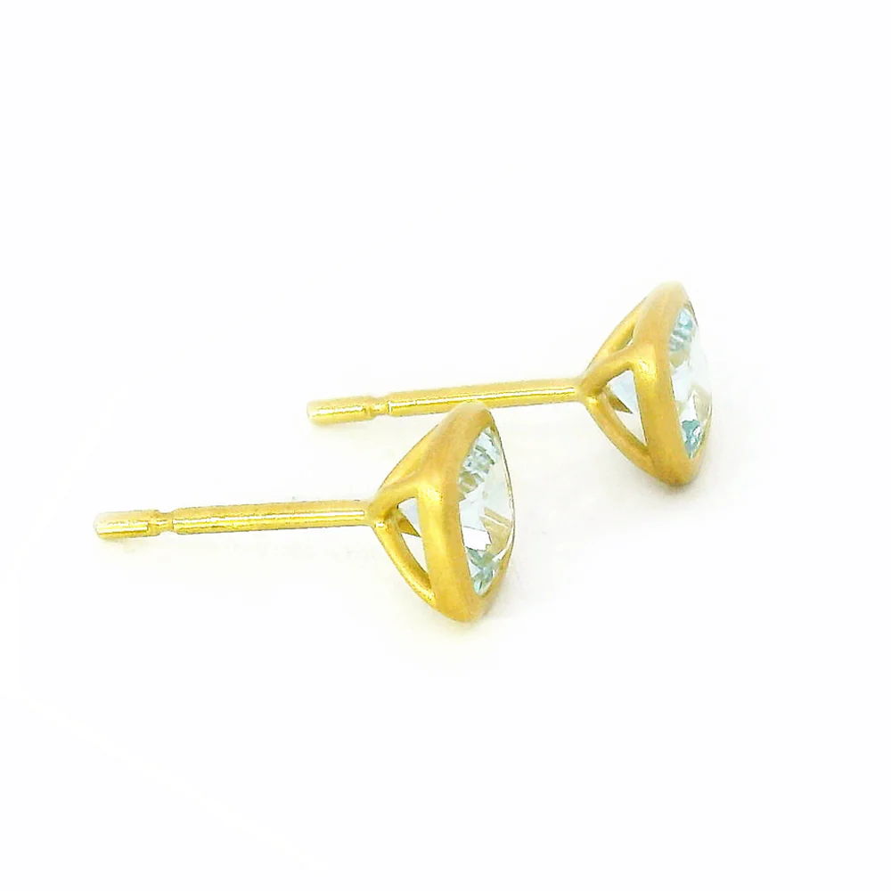 Aquamarine & Yellow Gold Stud Earrings - "Mirror of Ice" - Image 3