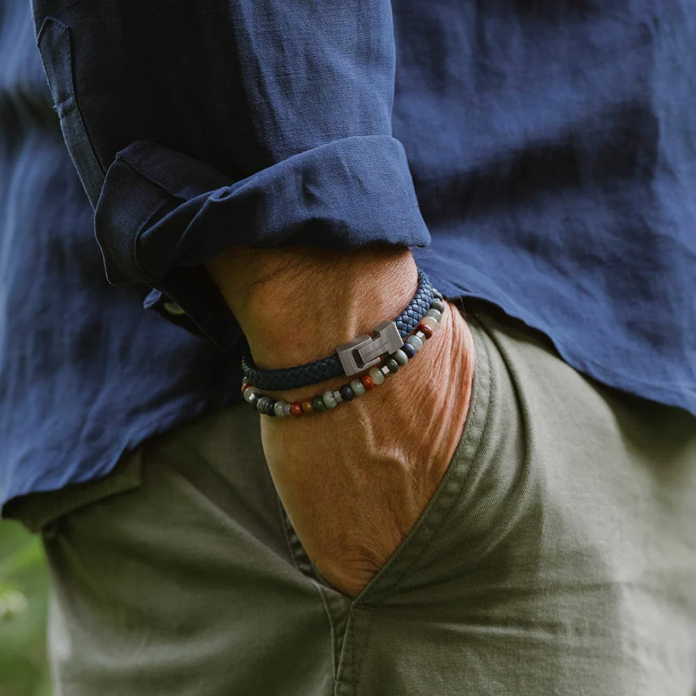 "Archie" Denim Blue Leather Bracelet by Steel & Barnett - Image 2