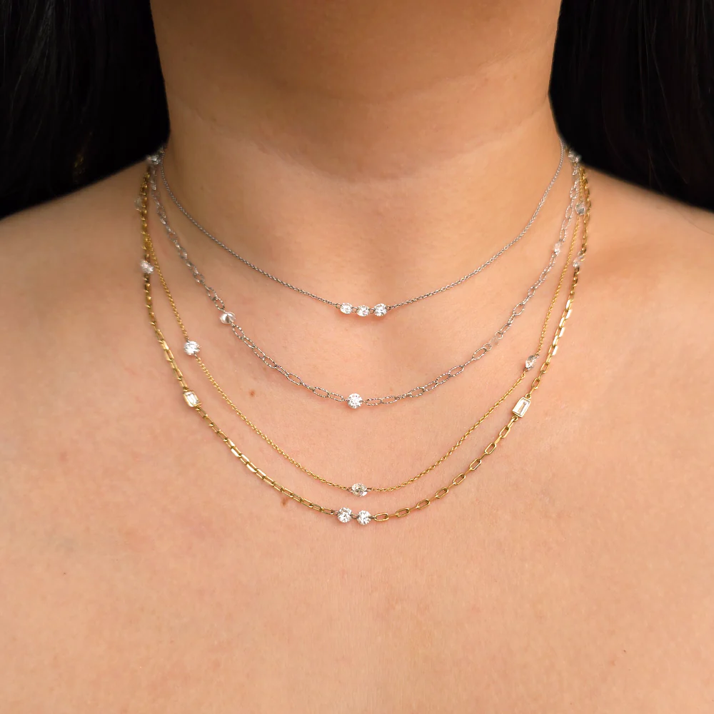 Asymmetrical Diamond Station Necklace - "Mixt Orbit" - Image 4