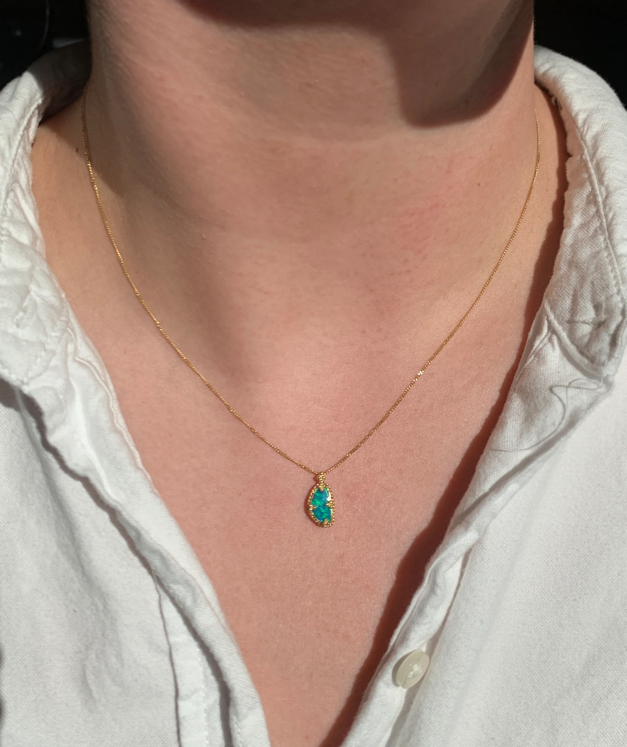 Australian Opal Doublet & Yellow Gold Necklace - "Kailani" - Image 4