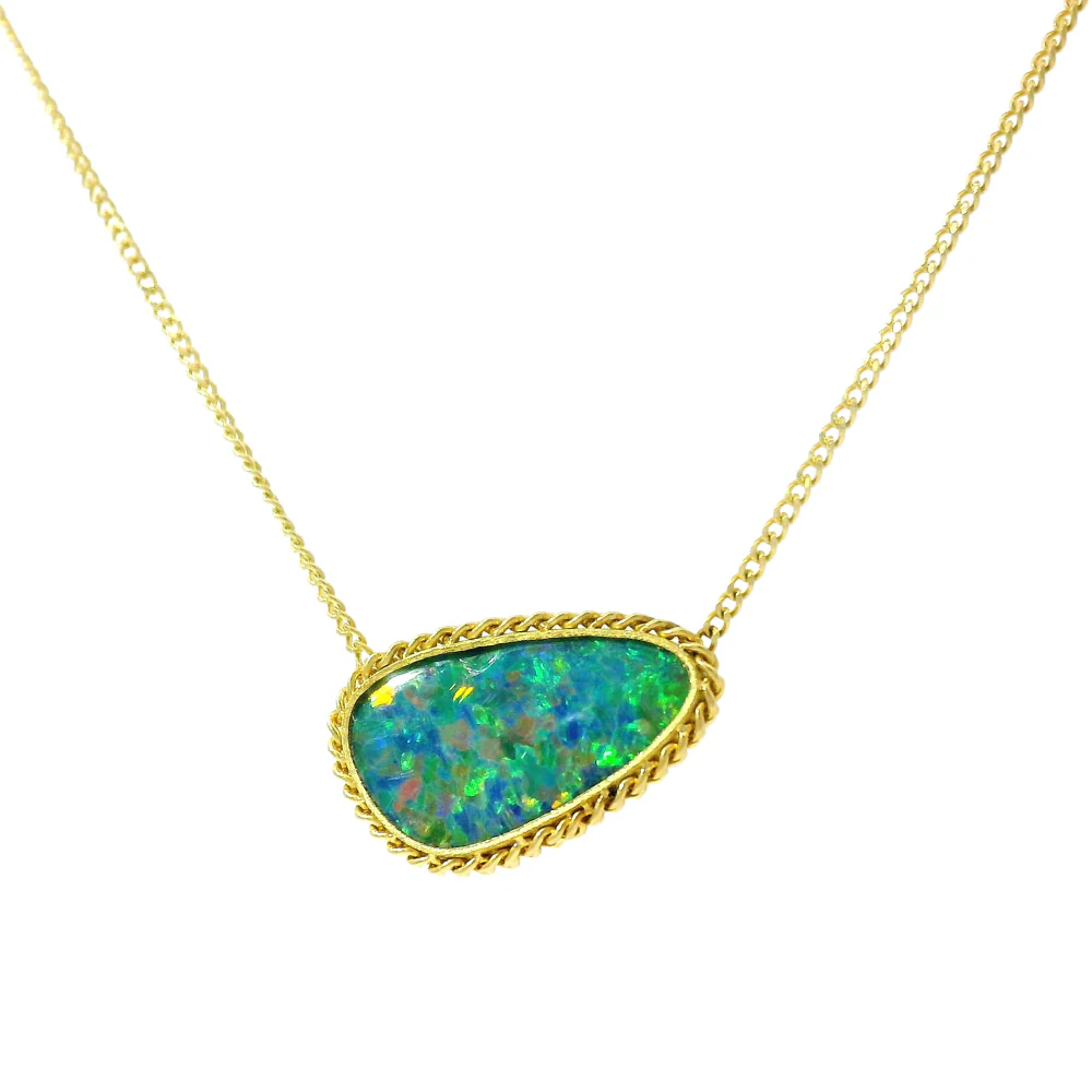 Australian Opal Doublet & Yellow Gold Necklace - "Nerina" - Image 3