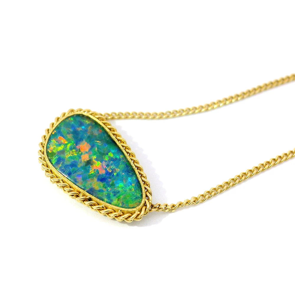 Australian Opal Doublet & Yellow Gold Necklace - "Nerina" - Image 4