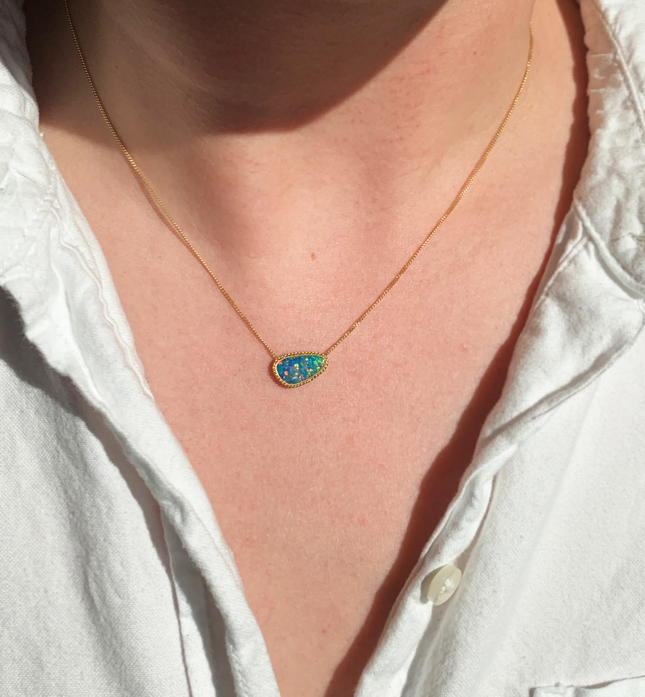 Australian Opal Doublet & Yellow Gold Necklace - "Nerina" - Image 6