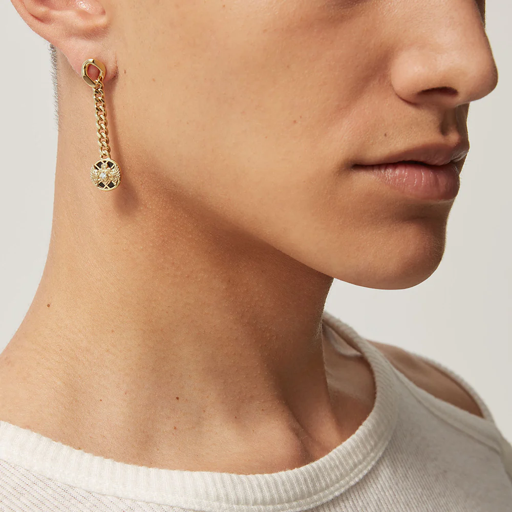Balmain 18K Yellow Gold Emblem Single Drop Earring - Image 3