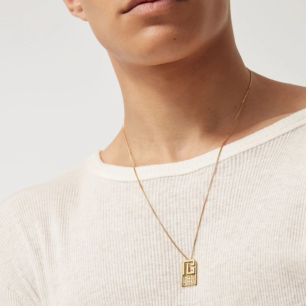 Balmain 18K Yellow Gold Labyrinth Frieze Pendant on Chain - Image 3