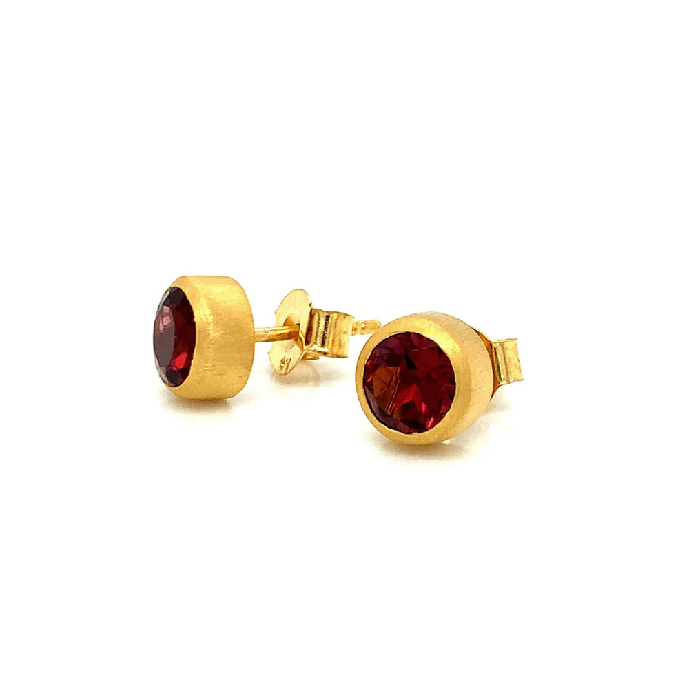 Gold Vermeil Bezel-Set Garnet Stud Earrings - Image 2